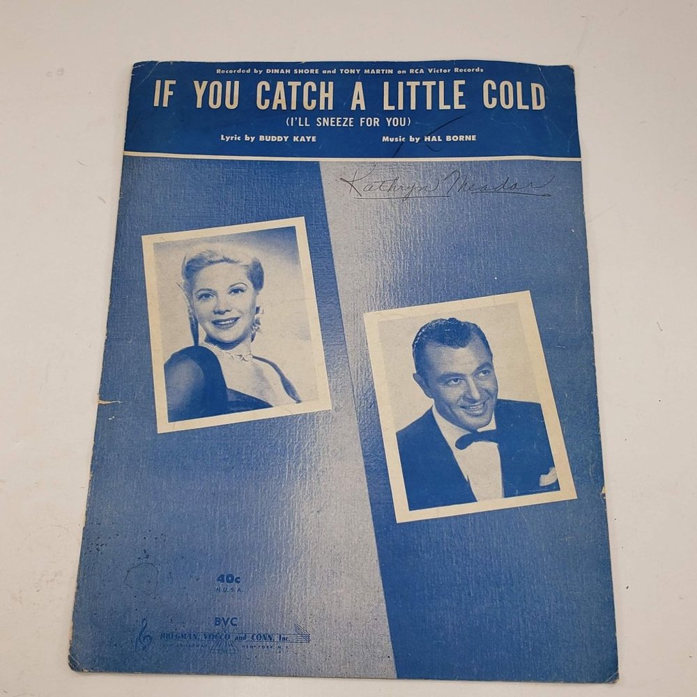 If You Catch A Little Cold 1951 Dinah Shore Tony Martin Vintage Sheet Music